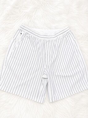 White Pinstripe Elastic Waist Shorts